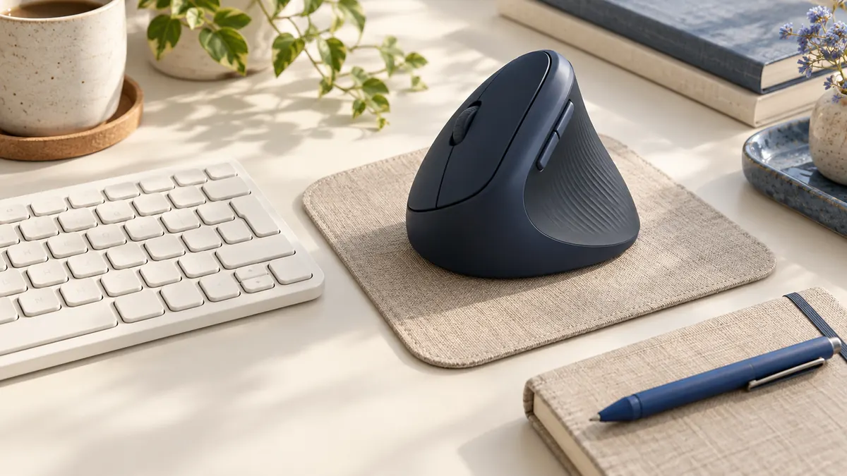 Poste de travail avec une souris verticale et un clavier